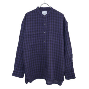 ARMEN トップス INAM2681DGD COTTON DOUBLE GAUZE CHECK OVERDYE UTILITY BANDED COLLAR SHIRT