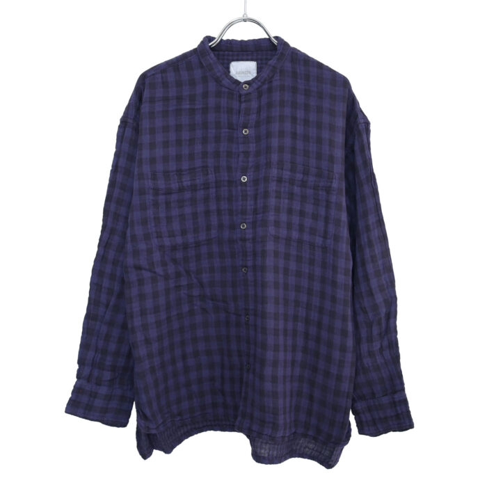 ARMEN トップス INAM2681DGD COTTON DOUBLE GAUZE CHECK OVERDYE UTILITY BANDED COLLAR SHIRT