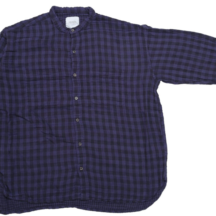ARMEN トップス INAM2681DGD COTTON DOUBLE GAUZE CHECK OVERDYE UTILITY BANDED COLLAR SHIRT