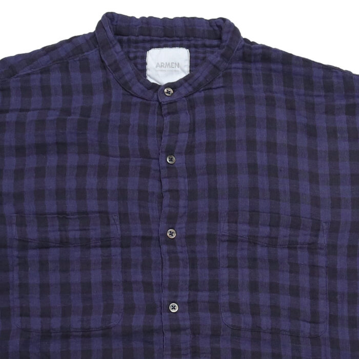 ARMEN トップス INAM2681DGD COTTON DOUBLE GAUZE CHECK OVERDYE UTILITY BANDED COLLAR SHIRT