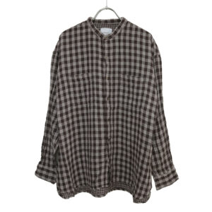 ARMEN トップス INAM2681DGD COTTON DOUBLE GAUZE CHECK OVERDYE UTILITY BANDED COLLAR SHIRT