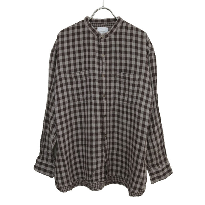 ARMEN トップス INAM2681DGD COTTON DOUBLE GAUZE CHECK OVERDYE UTILITY BANDED COLLAR SHIRT