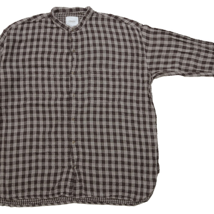 ARMEN トップス INAM2681DGD COTTON DOUBLE GAUZE CHECK OVERDYE UTILITY BANDED COLLAR SHIRT
