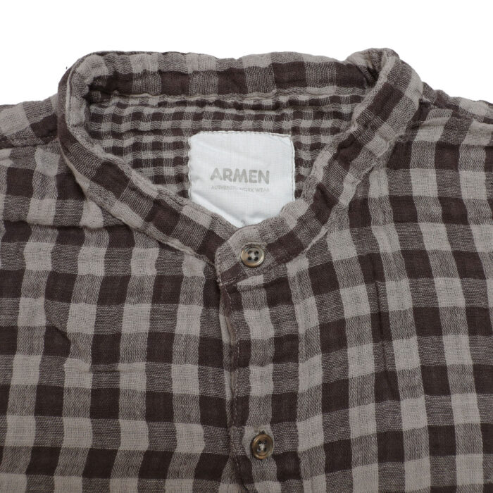 ARMEN トップス INAM2681DGD COTTON DOUBLE GAUZE CHECK OVERDYE UTILITY BANDED COLLAR SHIRT