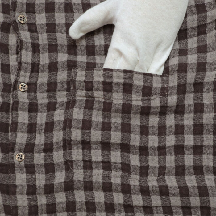 ARMEN トップス INAM2681DGD COTTON DOUBLE GAUZE CHECK OVERDYE UTILITY BANDED COLLAR SHIRT