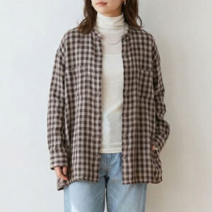 ARMEN トップス INAM2681DGD COTTON DOUBLE GAUZE CHECK OVERDYE UTILITY BANDED COLLAR SHIRT