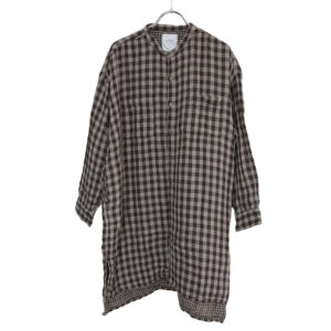 ARMEN トップス INAM2682DGD COTTON DOUBLE GAUZE CHECK OVERDYE UTILITY BANDED COLLAR LONG SHIRT