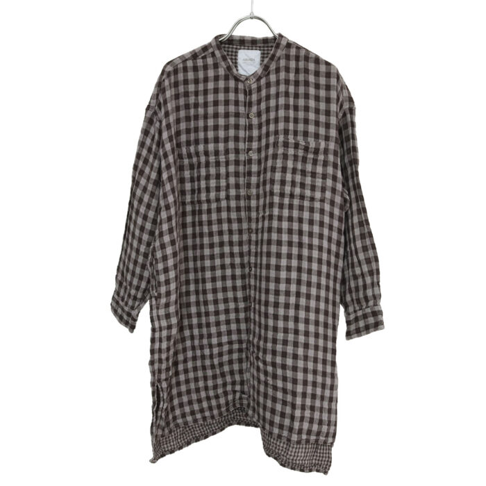 ARMEN トップス INAM2682DGD COTTON DOUBLE GAUZE CHECK OVERDYE UTILITY BANDED COLLAR LONG SHIRT