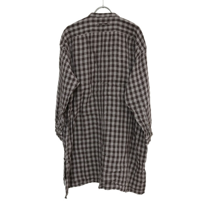 ARMEN トップス INAM2682DGD COTTON DOUBLE GAUZE CHECK OVERDYE UTILITY BANDED COLLAR LONG SHIRT