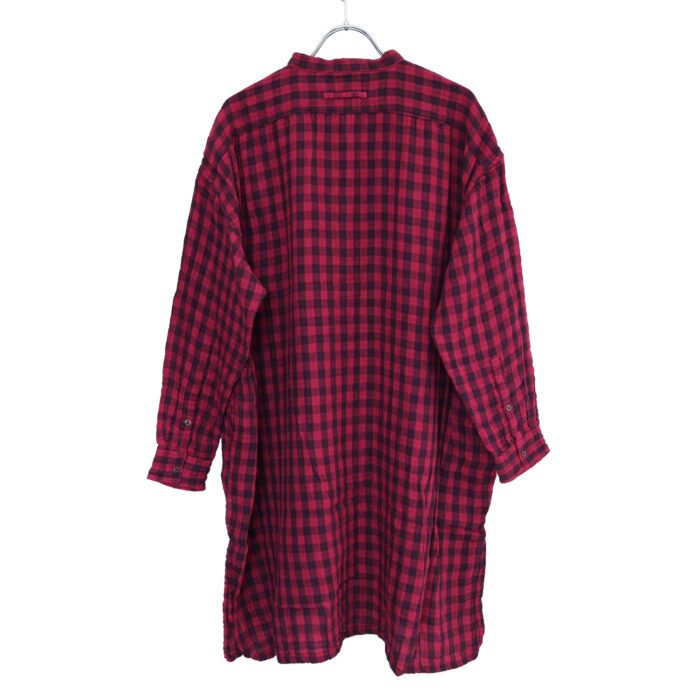 ARMEN トップス INAM2682DGD COTTON DOUBLE GAUZE CHECK OVERDYE UTILITY BANDED COLLAR LONG SHIRT