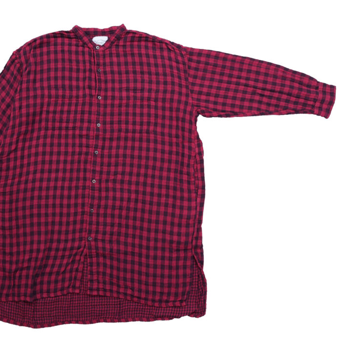 ARMEN トップス INAM2682DGD COTTON DOUBLE GAUZE CHECK OVERDYE UTILITY BANDED COLLAR LONG SHIRT