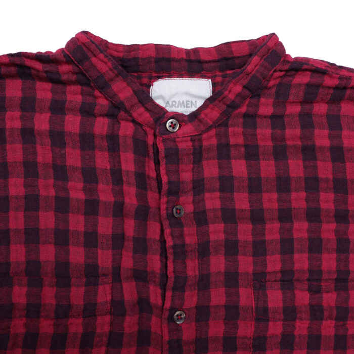 ARMEN トップス INAM2682DGD COTTON DOUBLE GAUZE CHECK OVERDYE UTILITY BANDED COLLAR LONG SHIRT