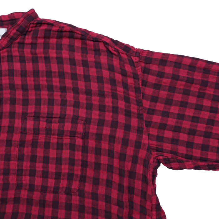 ARMEN トップス INAM2682DGD COTTON DOUBLE GAUZE CHECK OVERDYE UTILITY BANDED COLLAR LONG SHIRT