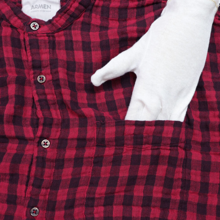 ARMEN トップス INAM2682DGD COTTON DOUBLE GAUZE CHECK OVERDYE UTILITY BANDED COLLAR LONG SHIRT