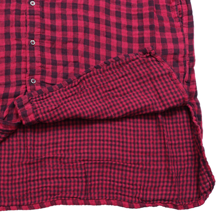 ARMEN トップス INAM2682DGD COTTON DOUBLE GAUZE CHECK OVERDYE UTILITY BANDED COLLAR LONG SHIRT