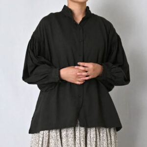 maison de soil トップス INMDS26702 TWILL COTTON KHADI PLAIN FRILL COLLAR SHIRTS WITH MINI PINTUCK