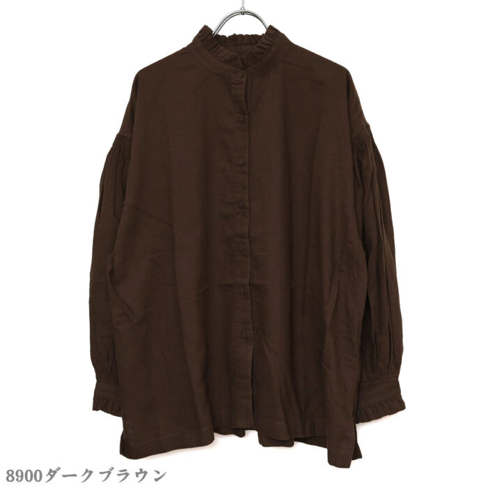 maison de soil トップス INMDS26702 TWILL COTTON KHADI PLAIN FRILL COLLAR SHIRTS WITH MINI PINTUCK