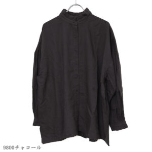 maison de soil トップス INMDS26702 TWILL COTTON KHADI PLAIN FRILL COLLAR SHIRTS WITH MINI PINTUCK