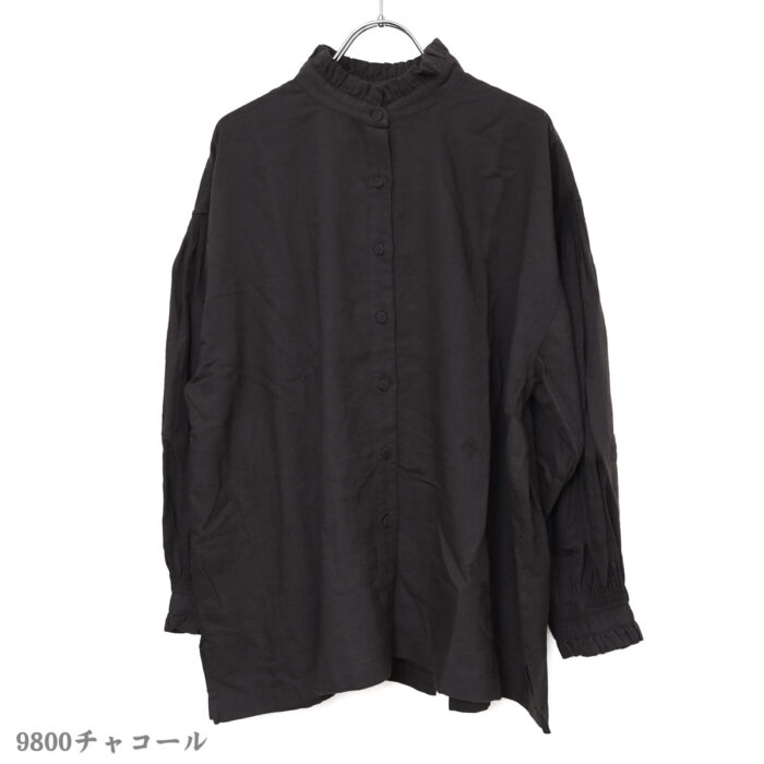 maison de soil トップス INMDS26702 TWILL COTTON KHADI PLAIN FRILL COLLAR SHIRTS WITH MINI PINTUCK