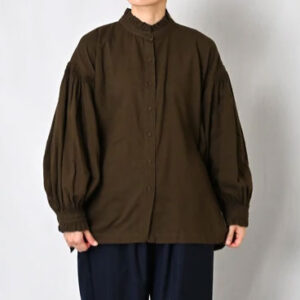 maison de soil トップス INMDS26702 TWILL COTTON KHADI PLAIN FRILL COLLAR SHIRTS WITH MINI PINTUCK