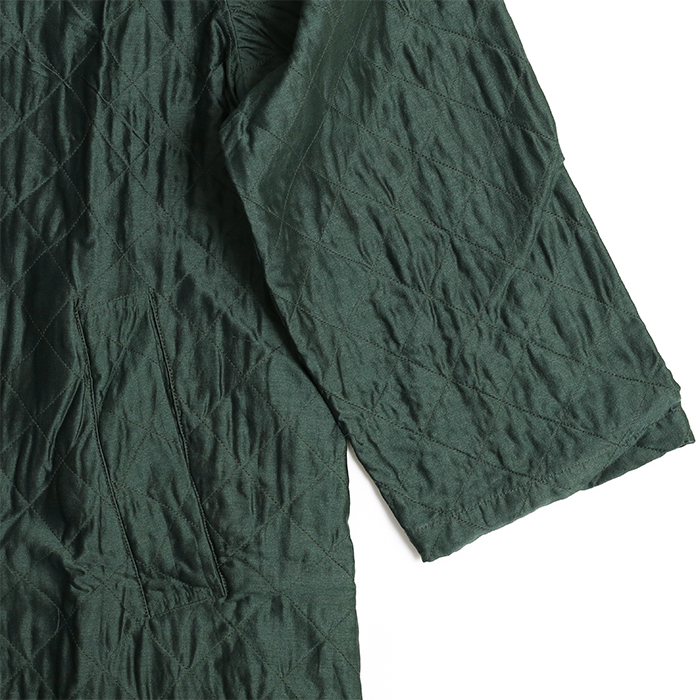 NMDS23521 QUILTED HANDWOVEN COTTON SILK PLAIN C-NECK RAGLAN COAT