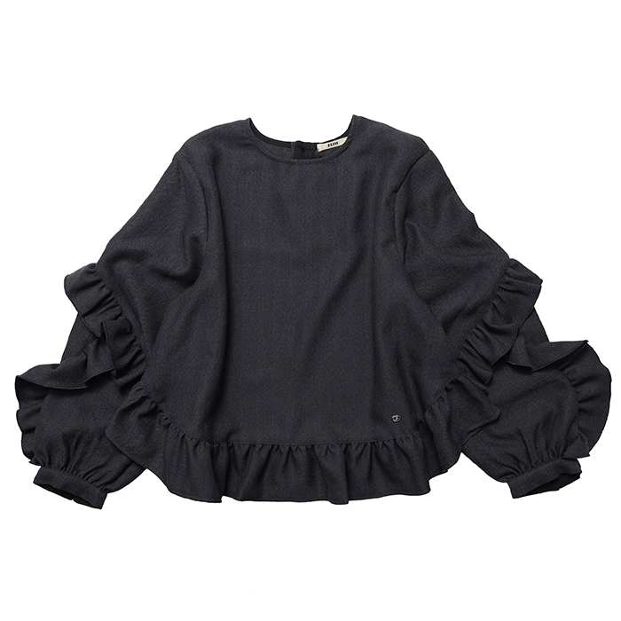 238122 メランジヘリンボンツイード L/S フリルプルオーバー 17CGR